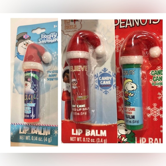 3pack Santa hat Elf on the Shelf, Snoopy & Frosty the snowman flavored lip balms - Picture 6 of 11